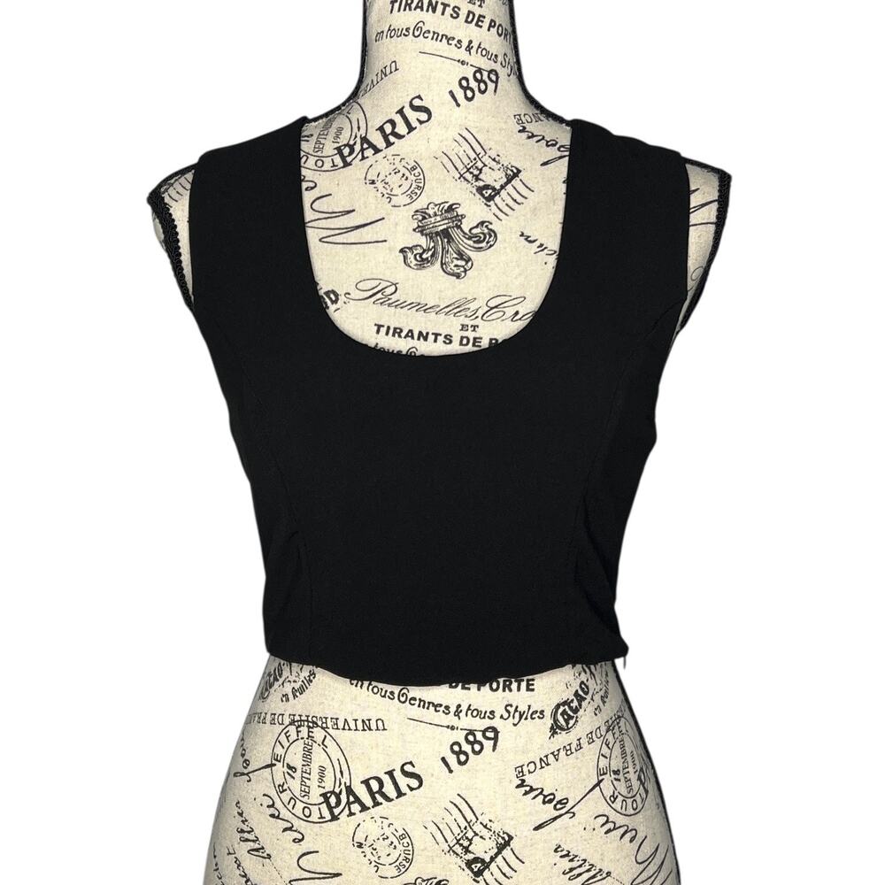 Krisa (S) Black Open Cut Out  Strap Back Scoop Neck Zip Side Crop Top